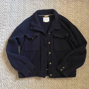 By Anthropologie Navy Blue Fleece Shacket Button Front Chest Pocket Jacket L